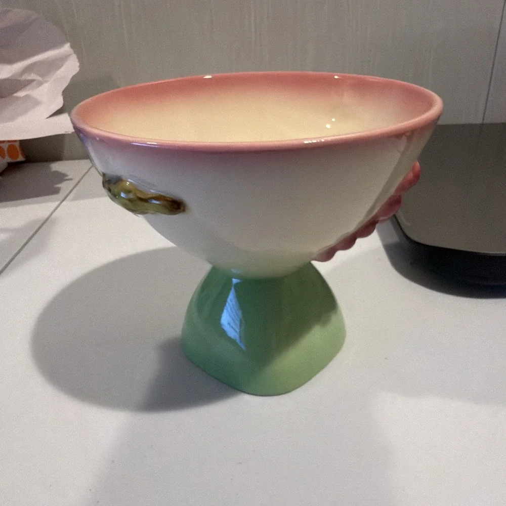 Vtg MCM Rare HTF‎ 1950s Hull Pottery Tokay Tuscany pedestal candy dish No Lid